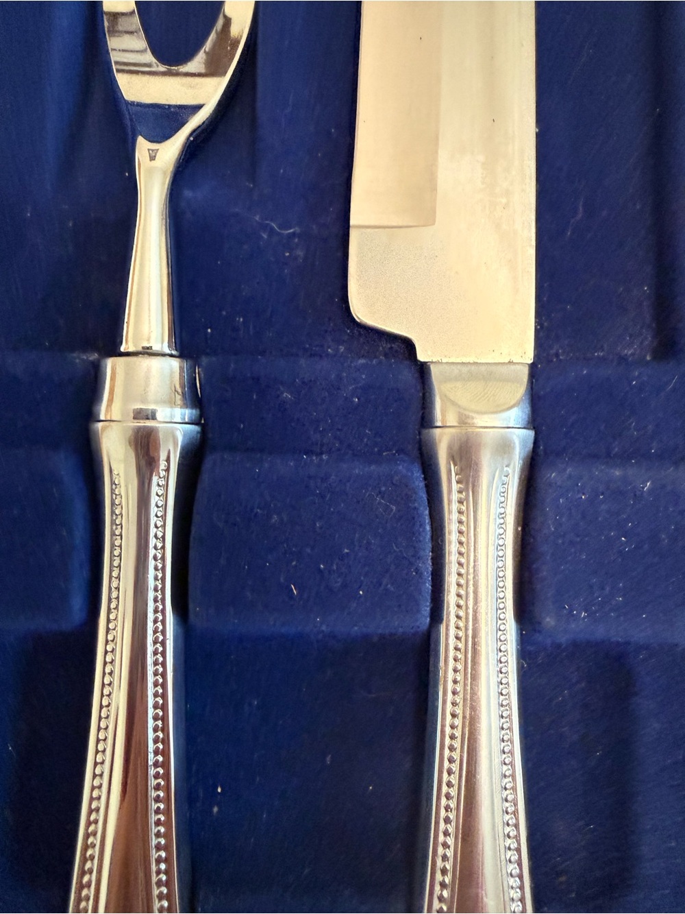 Towle Silver Stainless Carving Knife and Fork Set with Blue Box - Picture 3 of 8